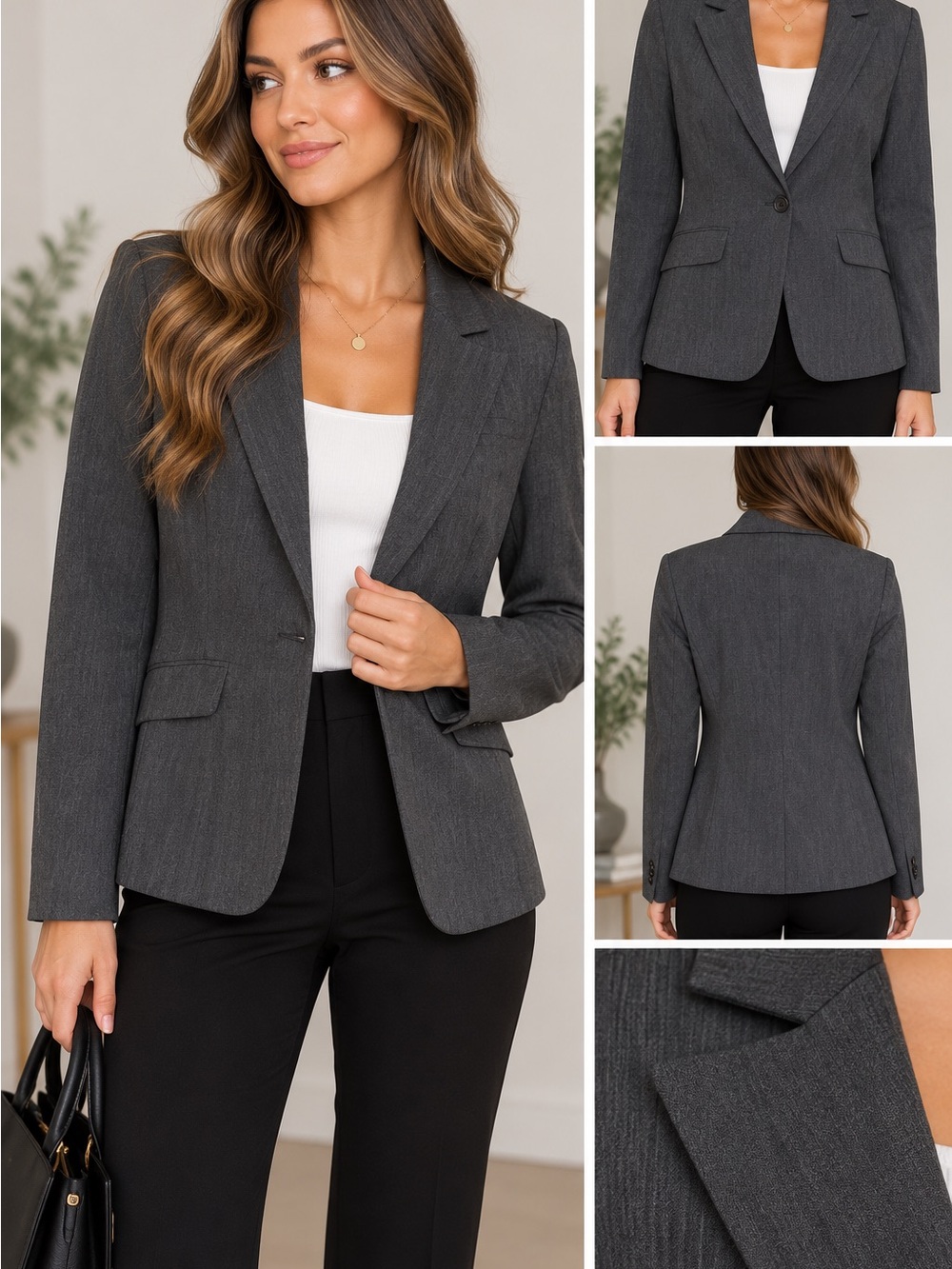 Courtenay Stretch Women’s Charcoal Gray Blazer Size 14 Classic Career Jacket